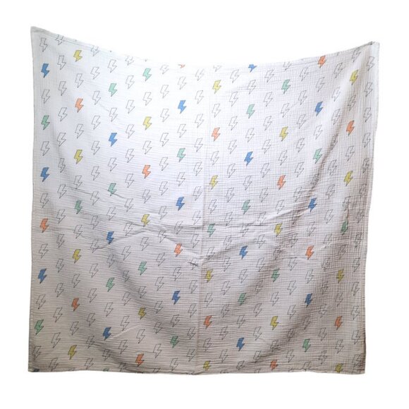 Okie Dokie Lightning Bolt Muslin Swaddle Wrap Security Lovey Blanket 39" X 38" - Picture 3 of 4
